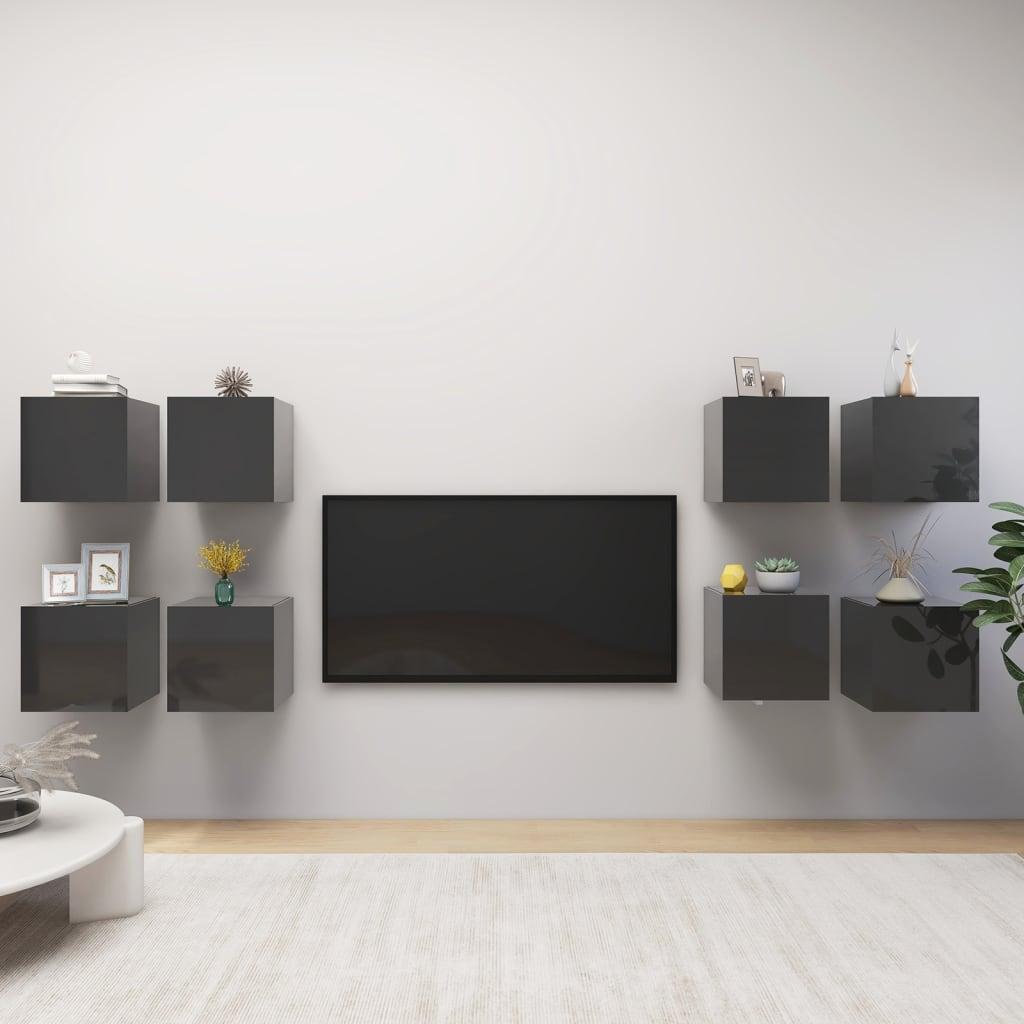 Væghængte tv-skabe 8 stk. 30,5x30x30 cm grå højglans