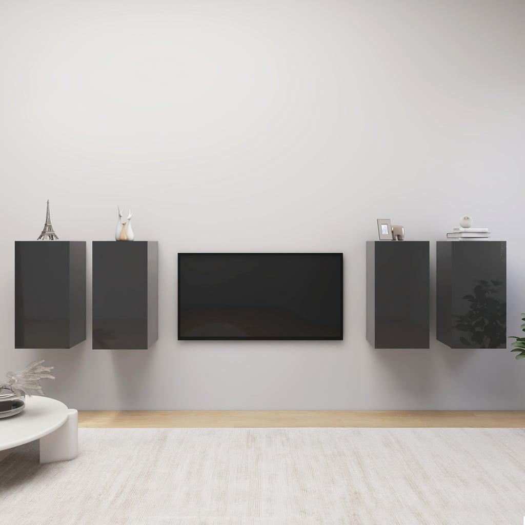 Tv-skabe 4 stk. 30,5x30x60 cm konstrueret træ grå højglans