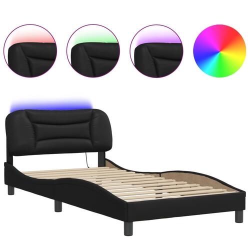 Sengeramme med LED-lys 100x200 cm kunstlæder sort