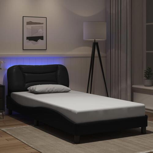 Sengeramme med LED-lys 100x200 cm kunstlæder sort