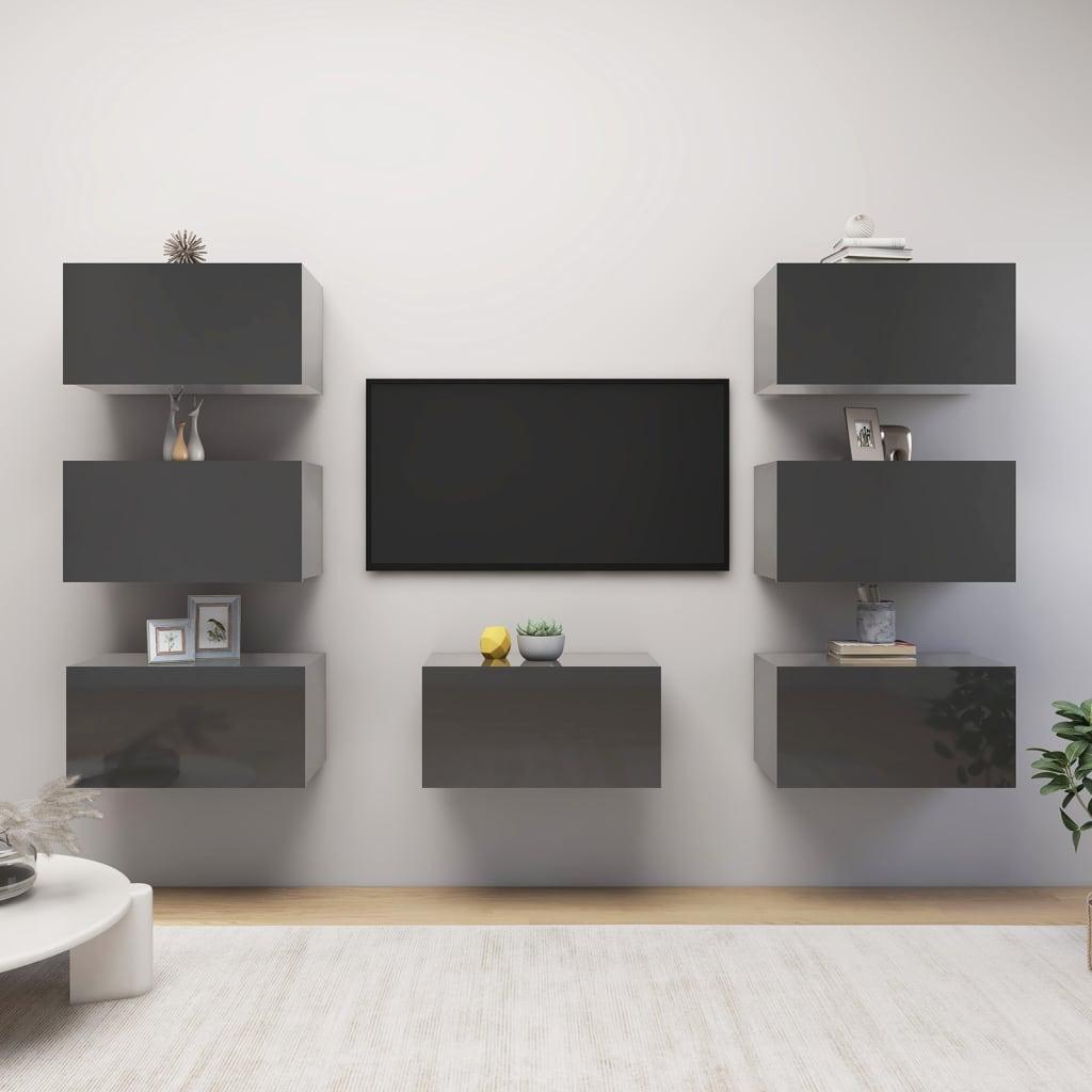 Tv-skabe 7 dele 30,5x30x60 cm konstrueret træ grå højglans