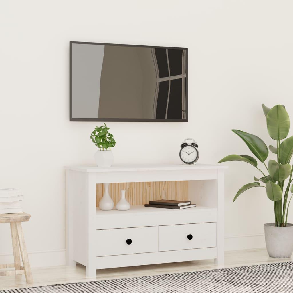 Tv-bord 79x35x52 cm massivt fyrretræ hvid