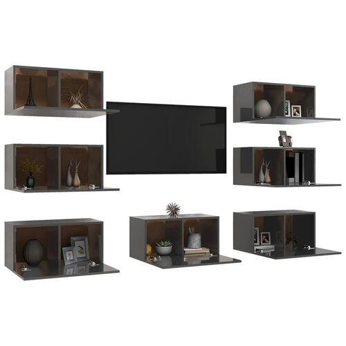 Tv-skabe 7 dele 30,5x30x60 cm konstrueret træ grå højglans