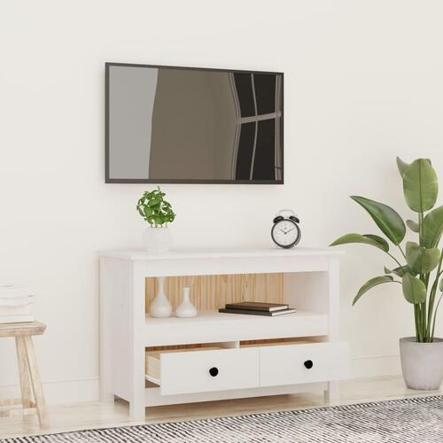 Tv-bord 79x35x52 cm massivt fyrretræ hvid