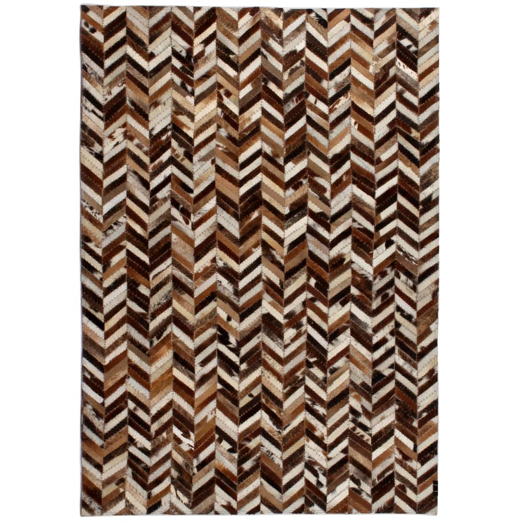 Tæppe ægte kolæder patchwork 80 x 150 cm dobbeltvinkel brun/hvid