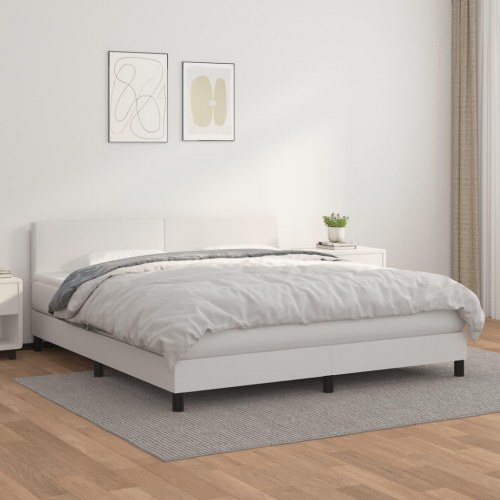 Kontinentalseng med madras 180x200 cm i hvidt kunstlæder