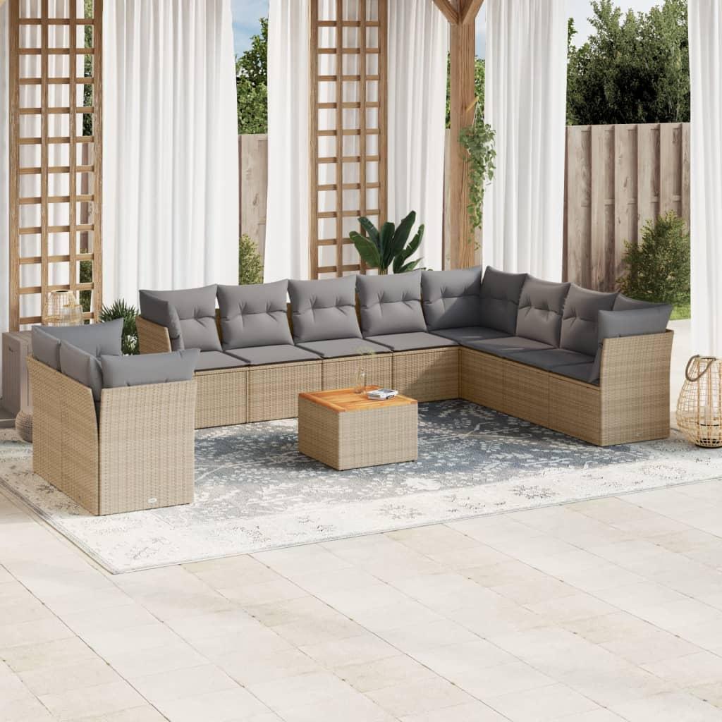 Sofasæt til haven 11 dele med hynder polyrattan beige
