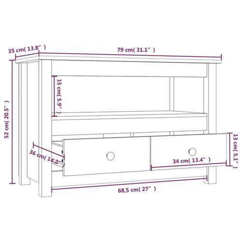 Tv-bord 79x35x52 cm massivt fyrretræ hvid