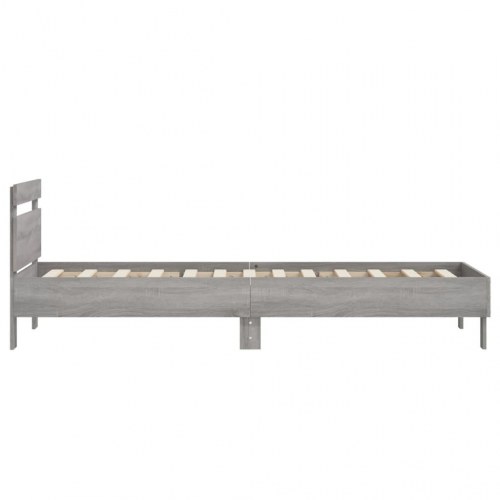 Sengeramme med sengegavl 90x200 cm - konstrueret træ, grå sonoma