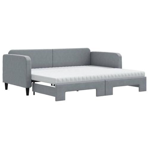 Daybed med udtræk og madras 90x200 cm stof lysegrå