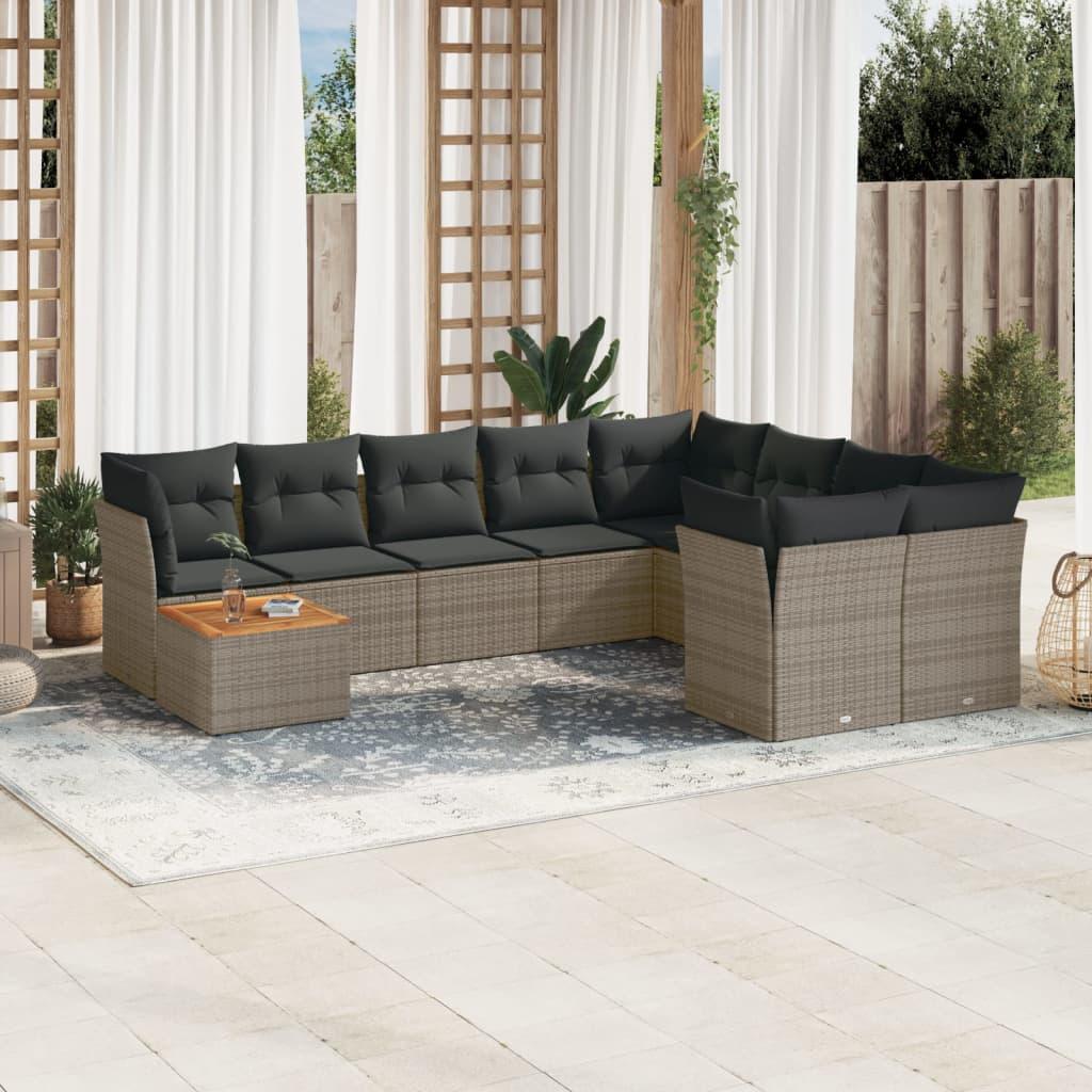 Sofasæt til haven 10 dele med hynder polyrattan grå billede