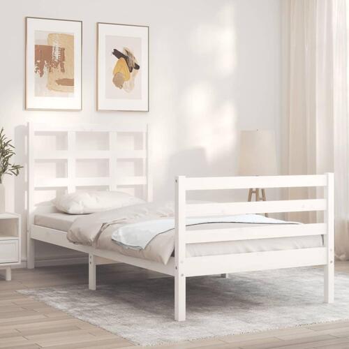 Sengeramme med sengegavl 90x200 cm massivt træ hvid
