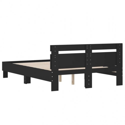 Sengeramme med sengegavl 120x200 cm - konstrueret træ, sort