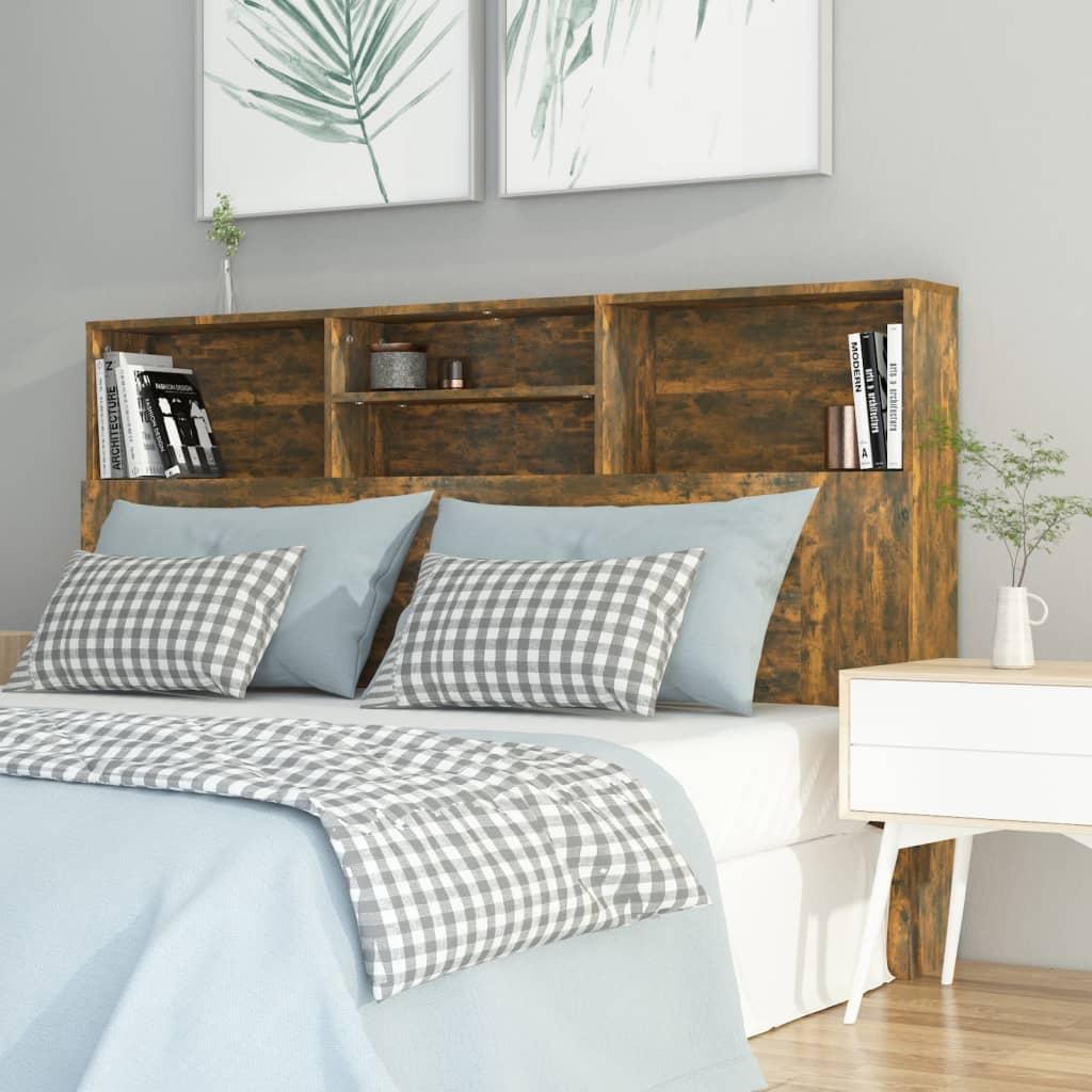 Sengegavl med opbevaring 160x19x103,5 cm røget egetræsfarve