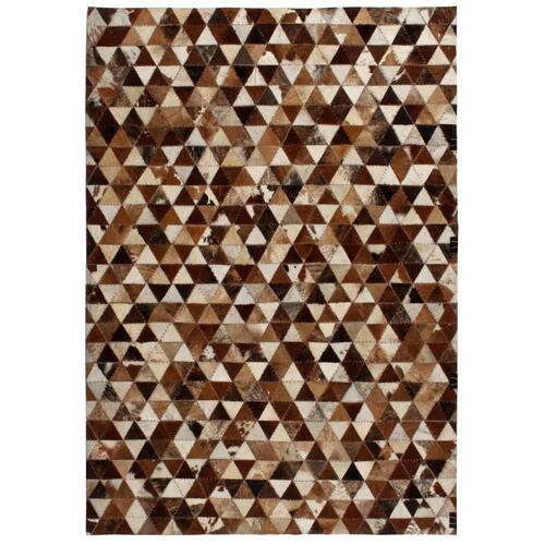 Tæppe ægte kolæder patchwork 80 x 150 cm trekant brun/hvid