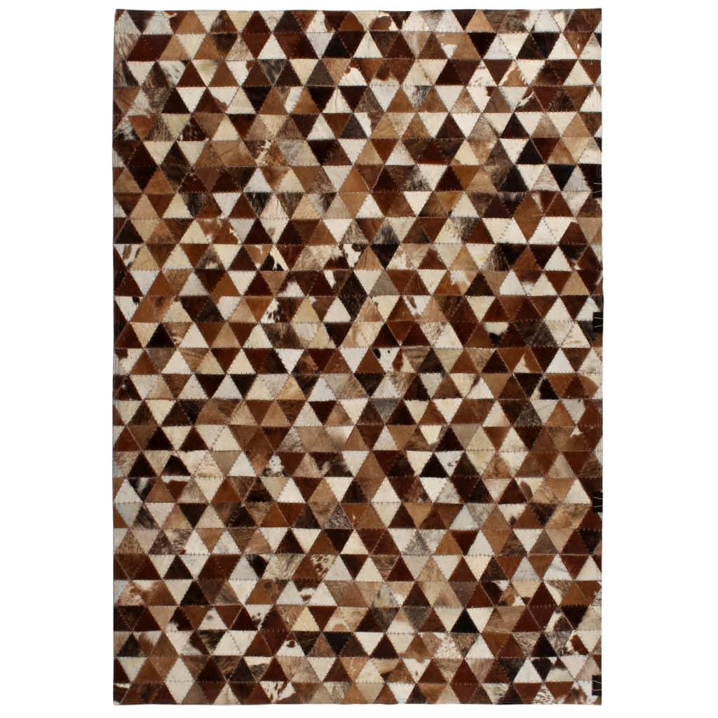 Tæppe ægte kolæder patchwork 80 x 150 cm trekant brun/hvid