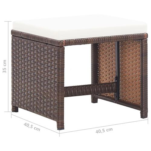 Havetaburetter 4 stk. med hynder polyrattan brun