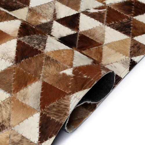 Tæppe ægte kolæder patchwork 80 x 150 cm trekant brun/hvid