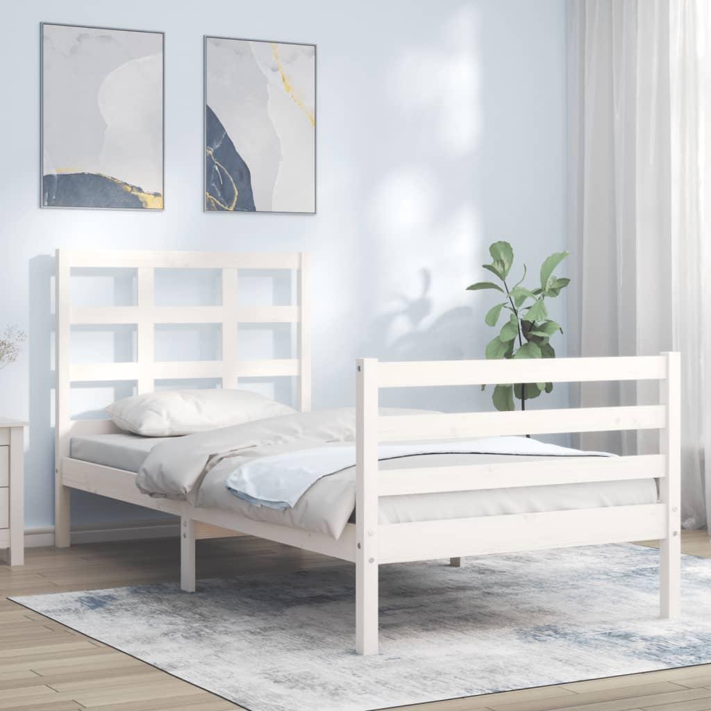 Sengeramme med sengegavl 100x200 cm massivt træ hvid