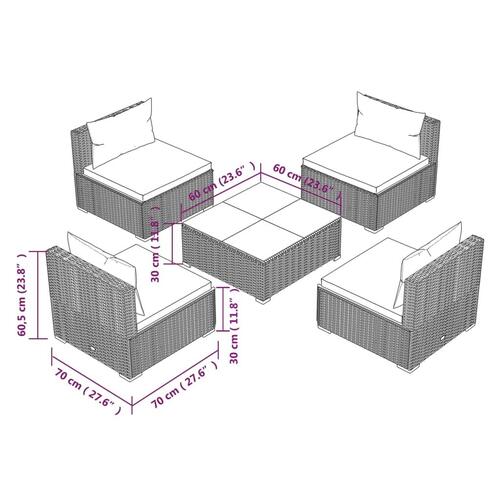 Loungesæt til haven 5 dele med hynder polyrattan sort