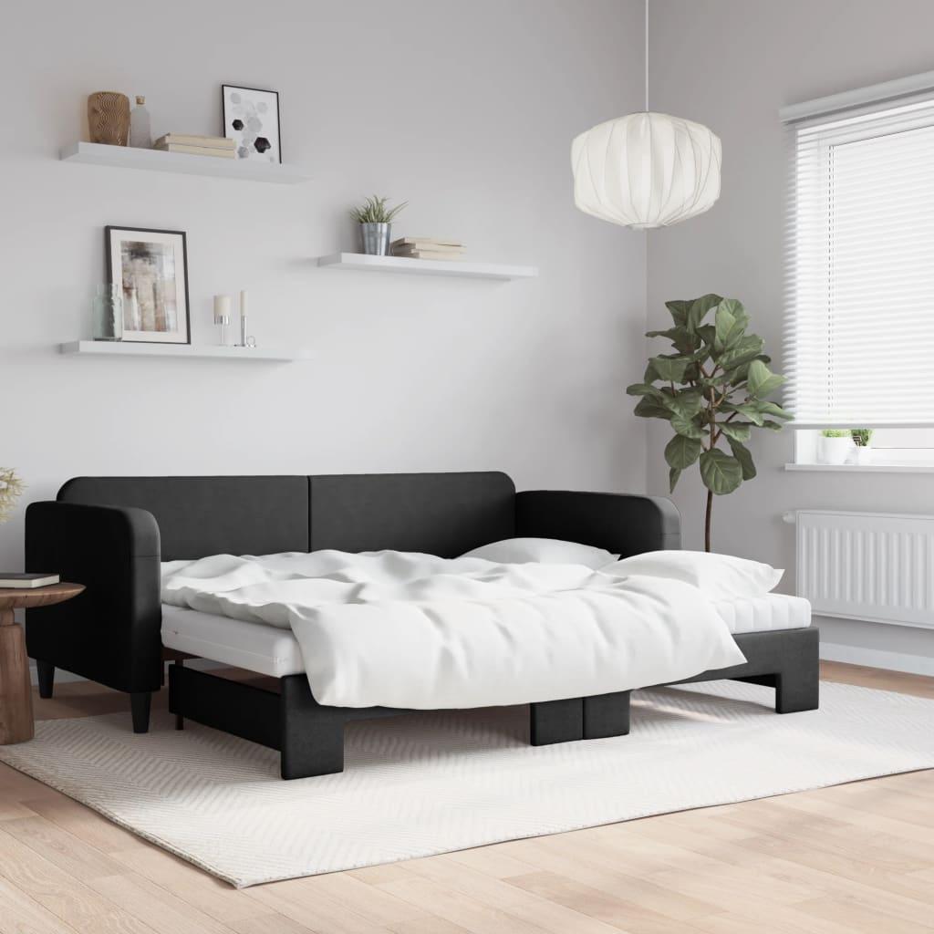 Daybed med udtræk og madras 90x200 cm stof sort
