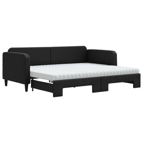 Daybed med udtræk og madras 90x200 cm stof sort