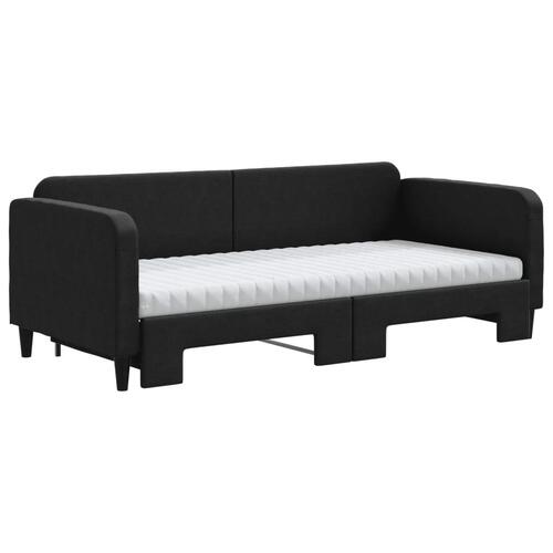 Daybed med udtræk og madras 90x200 cm stof sort