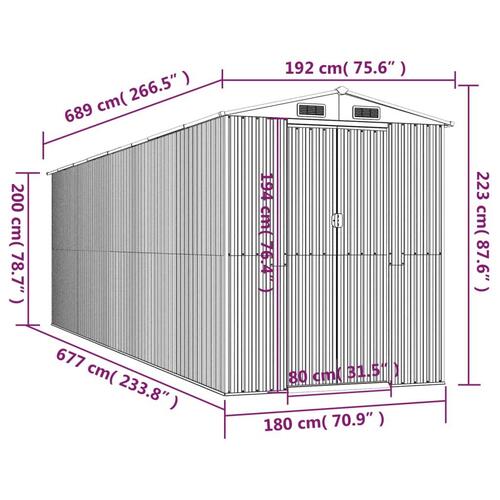 Haveskur 192x689x223 cm galvaniseret stål lysegrå