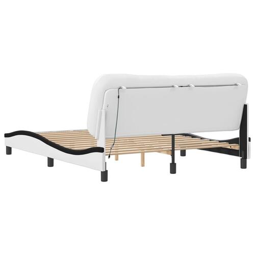 Sengestel med LED-lys 160x200 cm kunstlæder hvid og sort