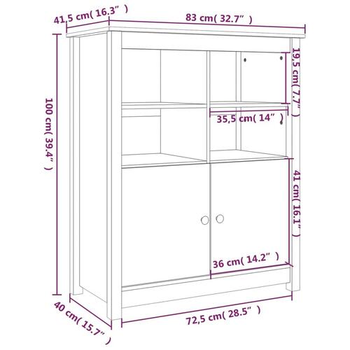 Skænk 83x41,5x100 cm massivt fyrretræ grå
