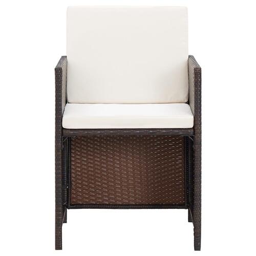 Havestole med skamler 4 dele polyrattan brun