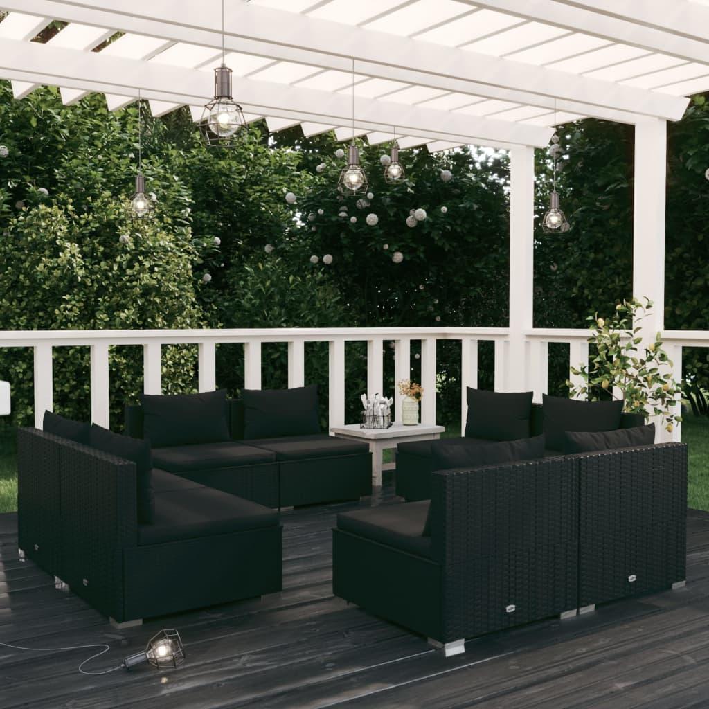 Loungesæt til haven 8 dele med hynder polyrattan sort