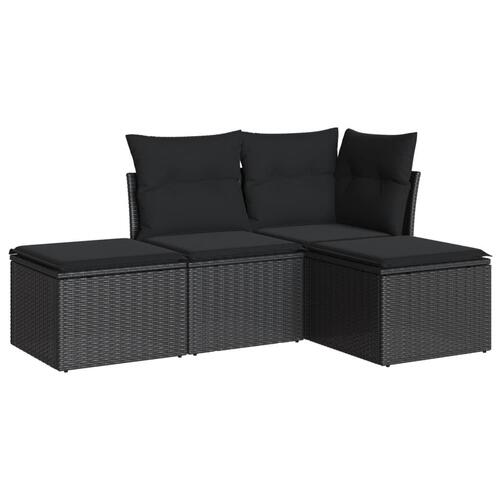 Sofasæt til haven 4 dele med hynder polyrattan sort