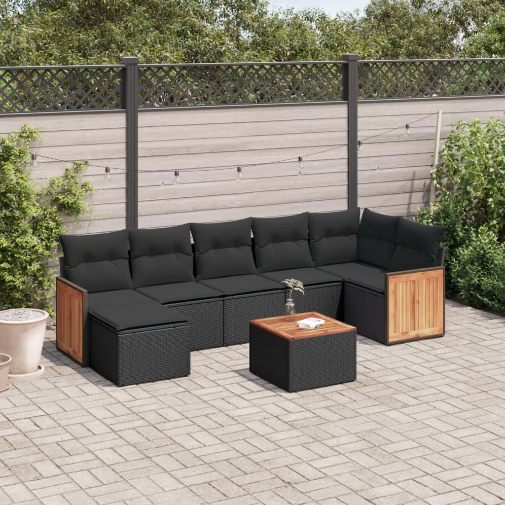 Sofasæt til haven 8 dele med hynder polyrattan sort billede