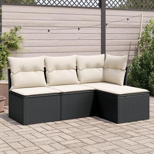 Sofasæt til haven 4 dele med hynder polyrattan sort