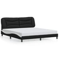 Sengeramme med LED-lys 180x200 cm kunstlæder sort og hvid