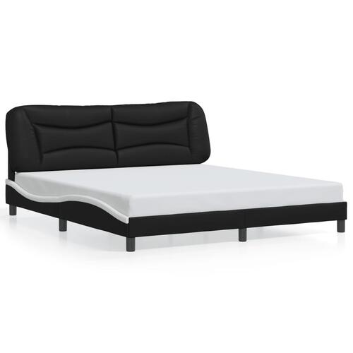Sengeramme med LED-lys 180x200 cm kunstlæder sort og hvid