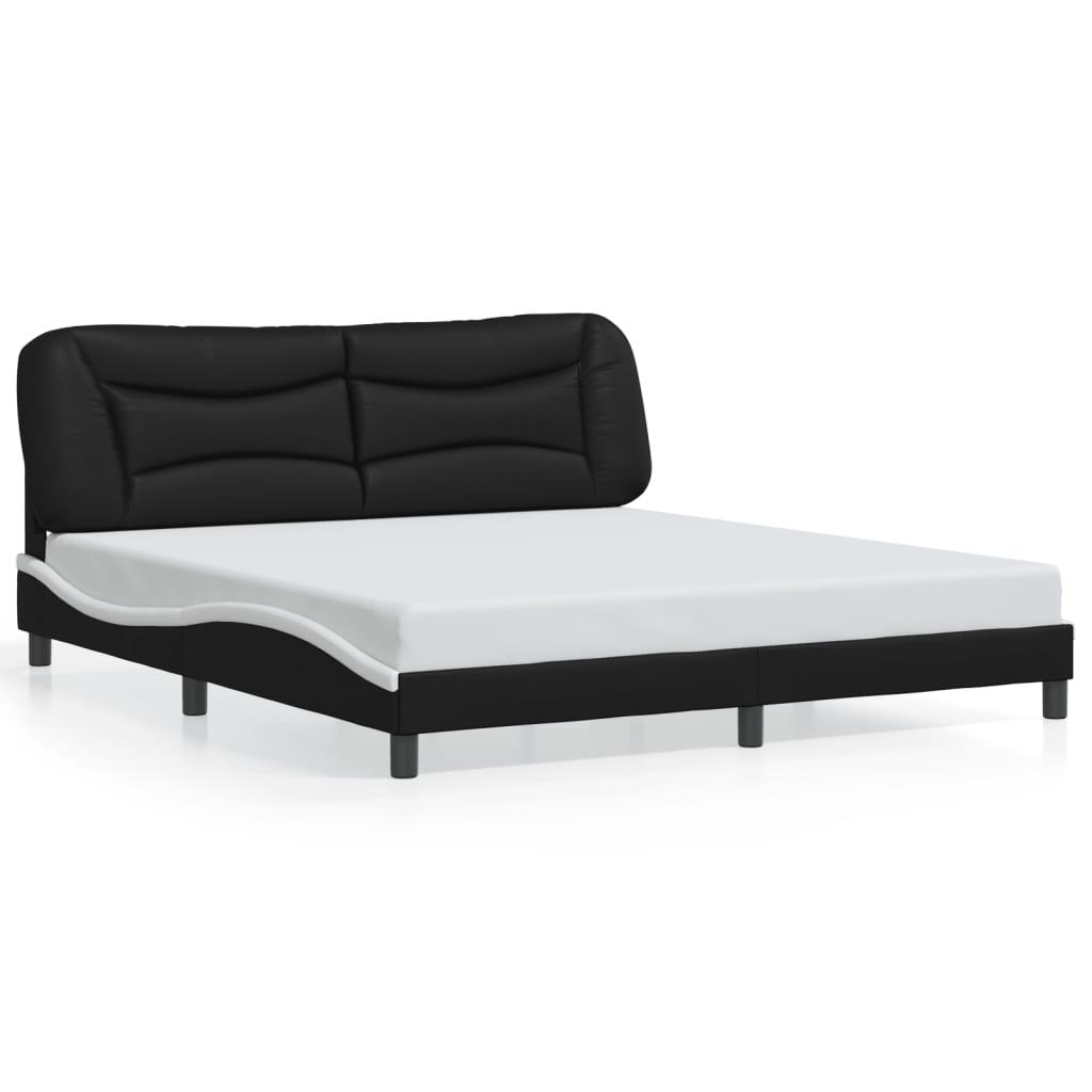 Sengeramme med LED-lys 180x200 cm kunstlæder sort og hvid