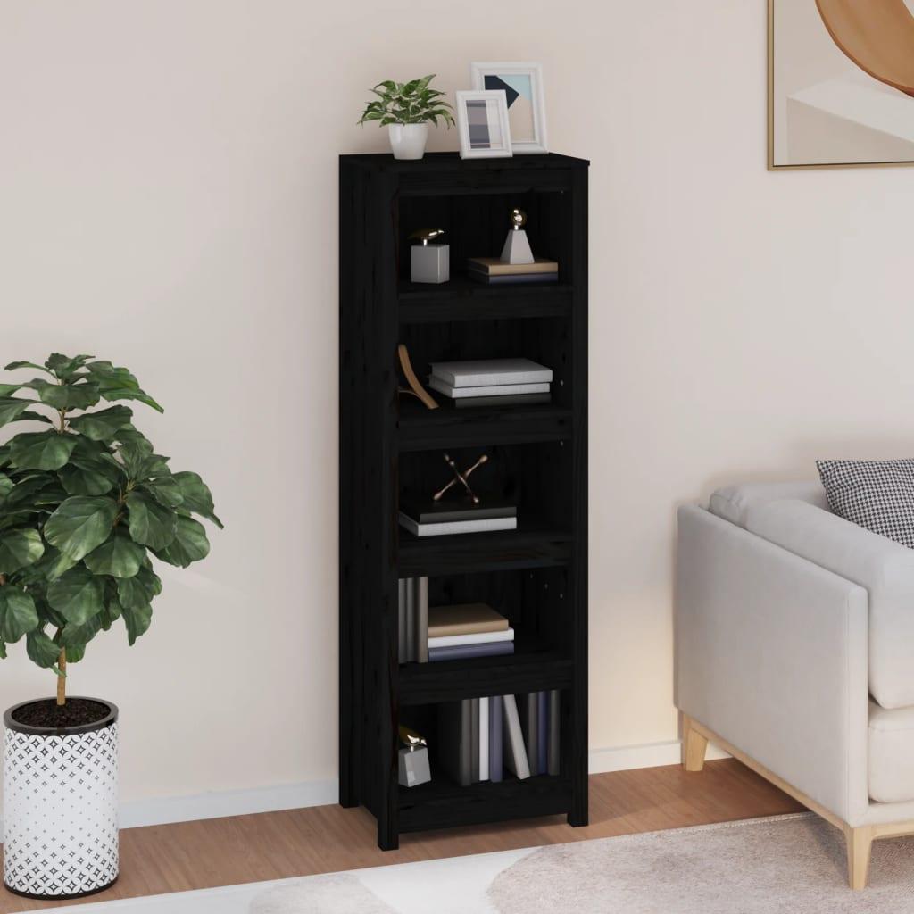 Bogreol 50x35x154 cm massivt fyrretræ sort