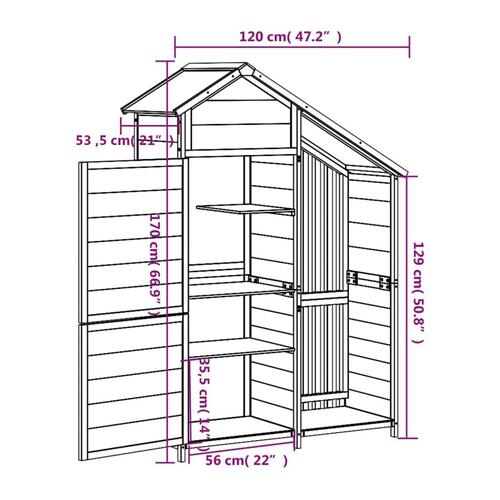 Redskabsskur 120x53,5x170 cm massivt fyrretræ mokkafarvet