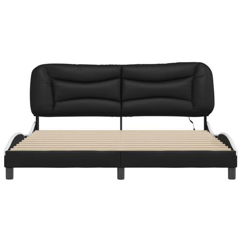 Sengeramme med LED-lys 180x200 cm kunstlæder sort og hvid