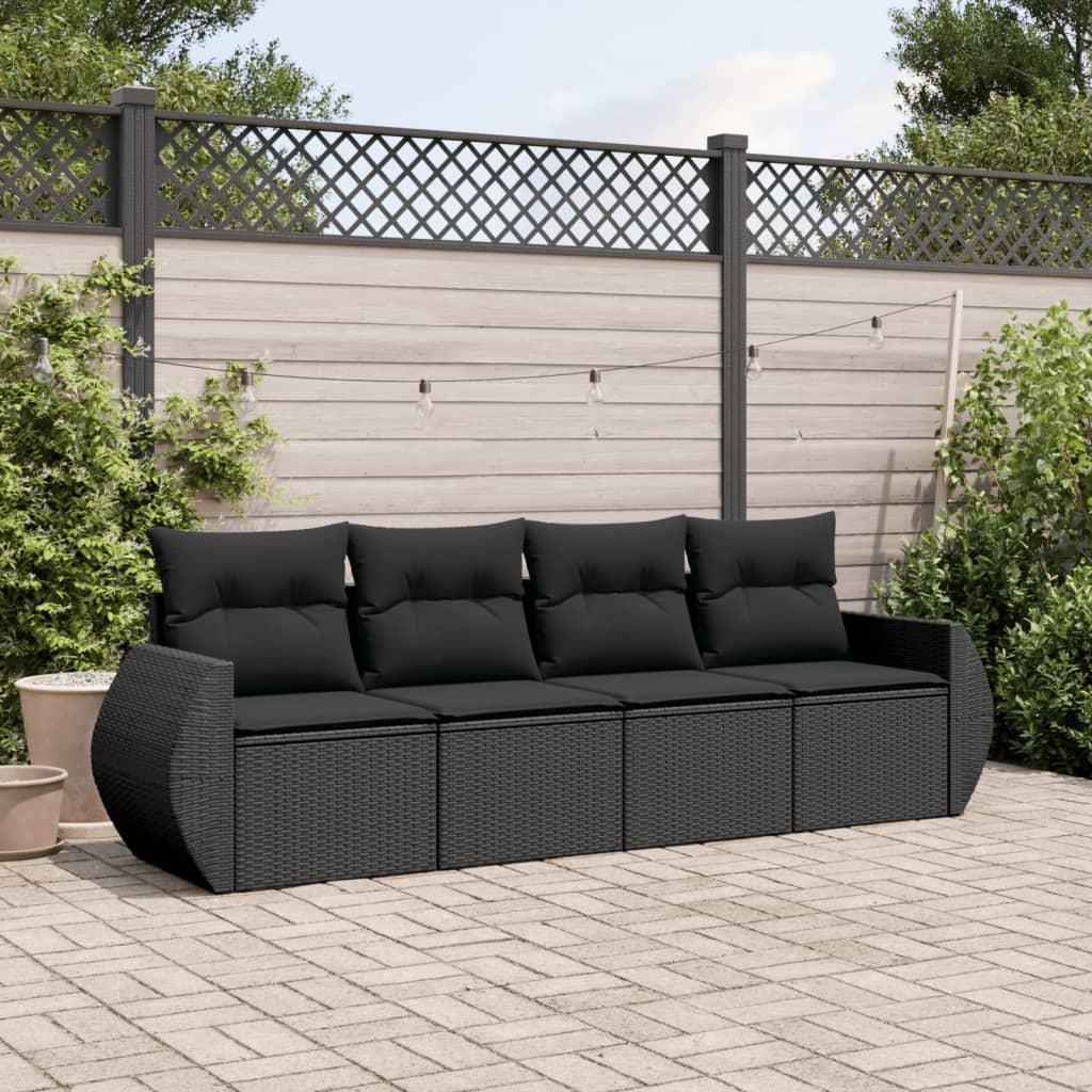 Sofasæt til haven 4 dele med hynder polyrattan sort