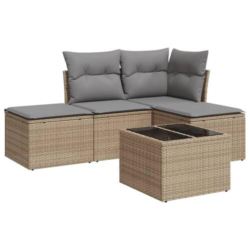 Sofasæt til haven 5 dele med hynder polyrattan beige