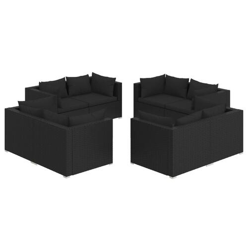 Loungesæt til haven 8 dele med hynder polyrattan sort
