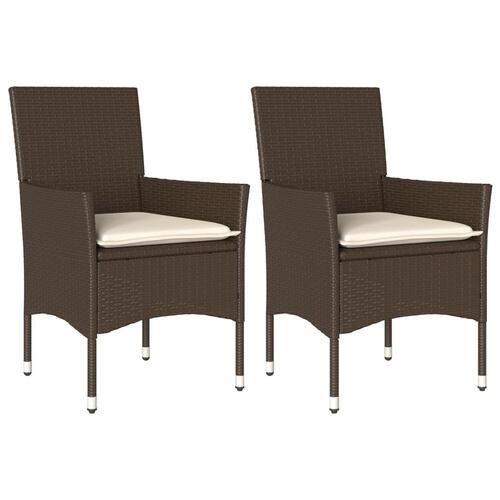 Havestole med hynder 2 stk. polyrattan brun
