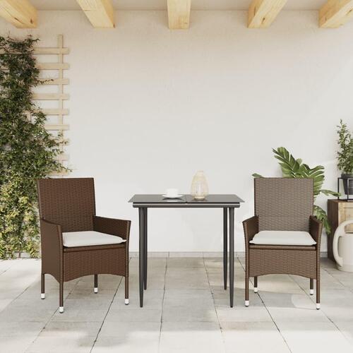 Havestole med hynder 2 stk. polyrattan brun