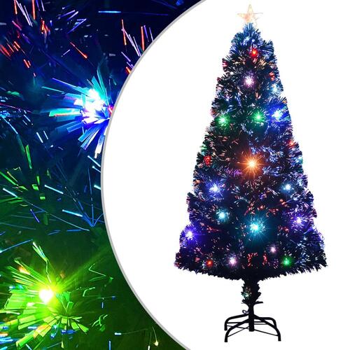 Kunstigt juletræ med fod og LED-lys 120 cm fiberoptisk