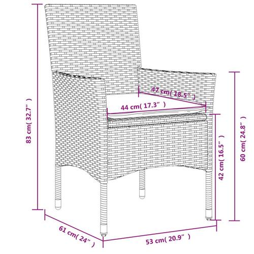 Havestole med hynder 2 stk. polyrattan brun