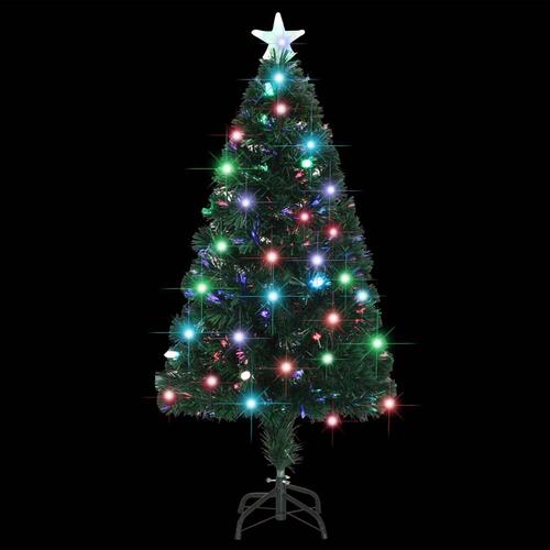 Kunstigt juletræ med fod og LED-lys 120 cm fiberoptisk