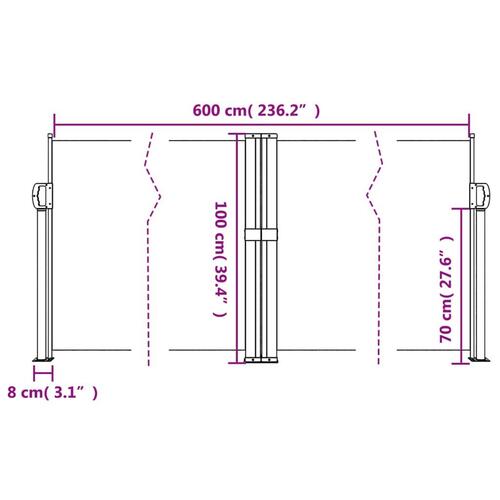 Sammenrullelig sidemarkise 100x600 cm hvid
